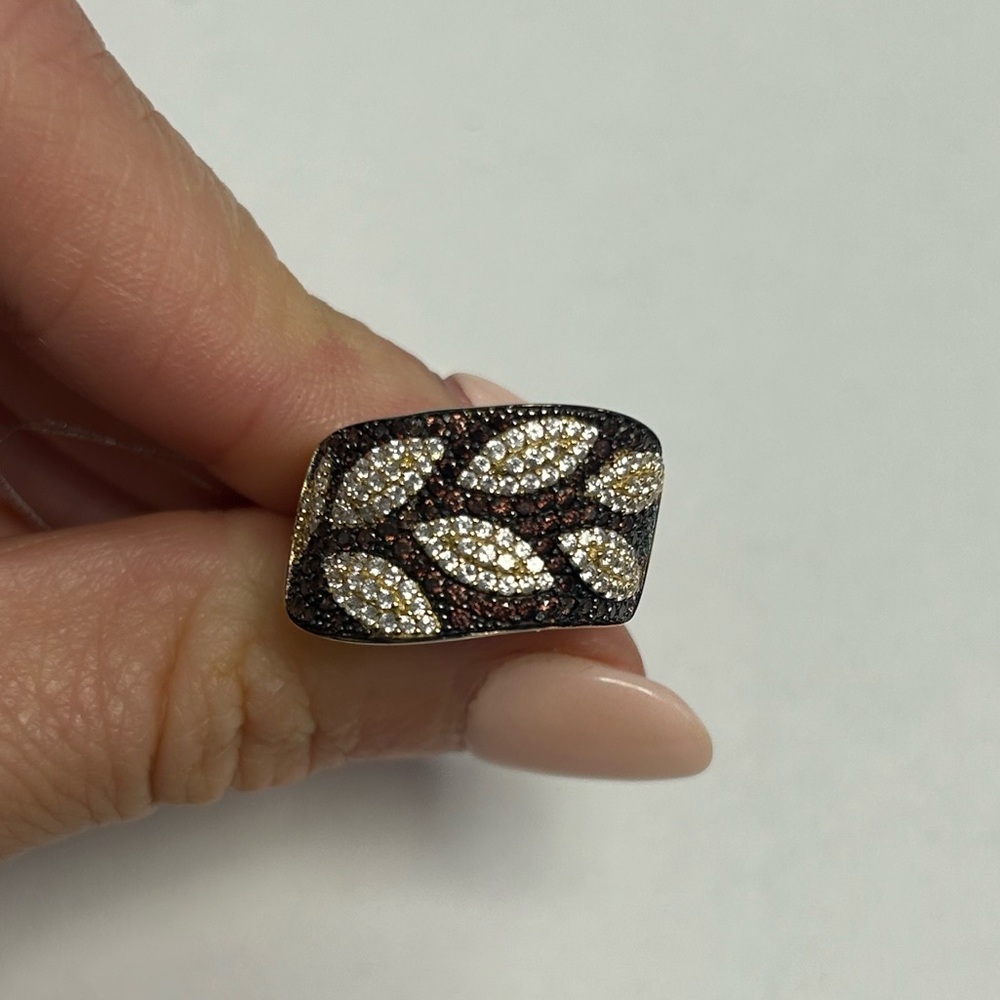 Suzy Levian Yellow Sterling Silver Brown White CZ Leaf Ring NWT